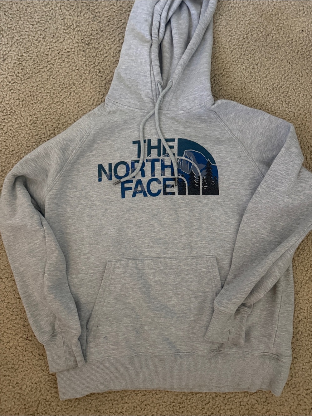 The North Face Women’s Gray Crewneck Hoodie with Blue Logo, Medium